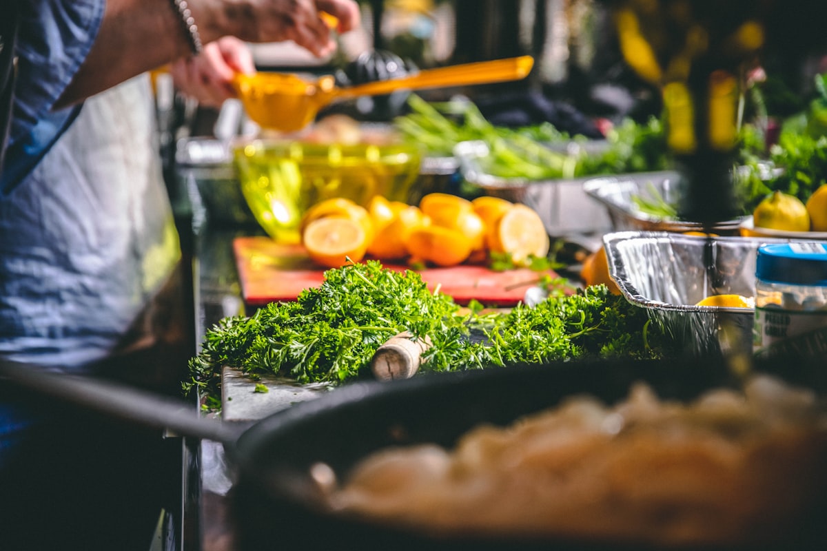 Fresh organic vegetables and ingredients for food preparation